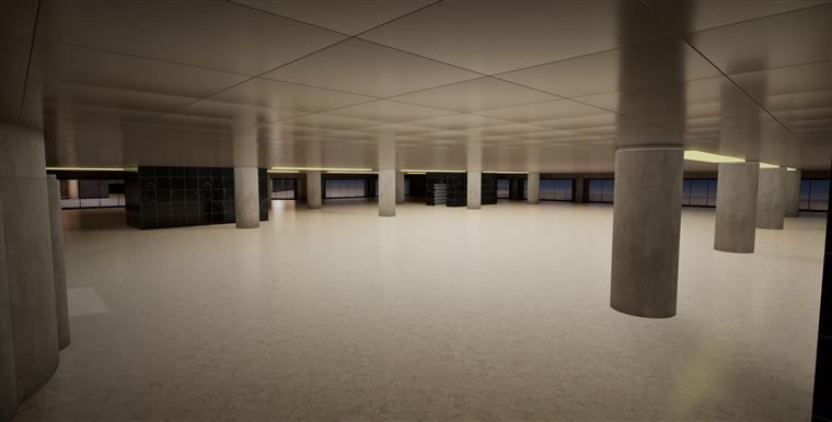 Interior of a generated floor with columns