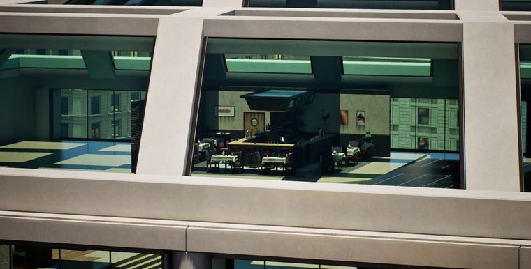 Narrow field of view onto an office interior through glass